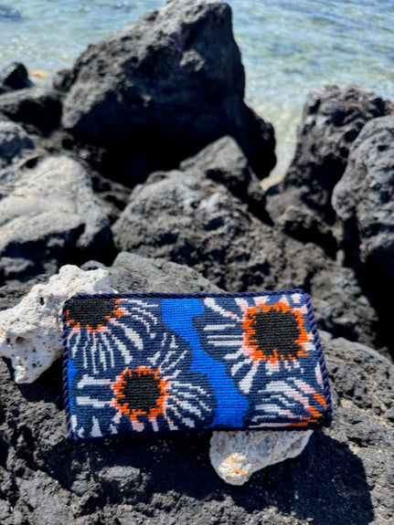 POPPY SUNGLASS CASE / CLUTCH WITH BLUE BACKGROUND