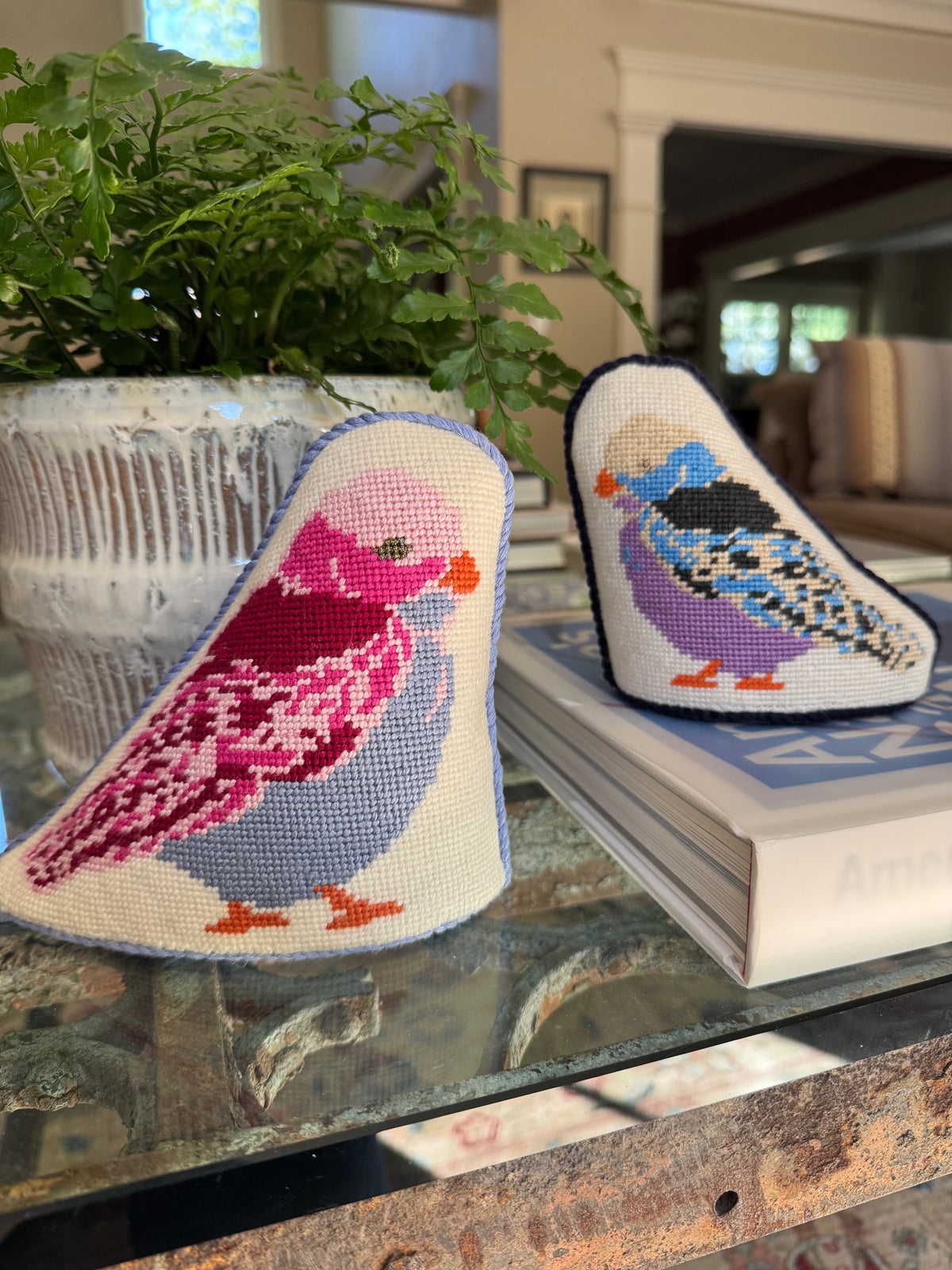 PINK BIRD NEEDLEPOINT CANVAS