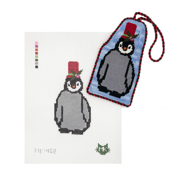 PENGUIN IN FESTIVE TOP HAT NEEDLEPOINT CANVAS