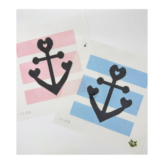 LARGE HEART ANCHOR WITH PINK STRIPE NEEDLEPOINT CANVAS