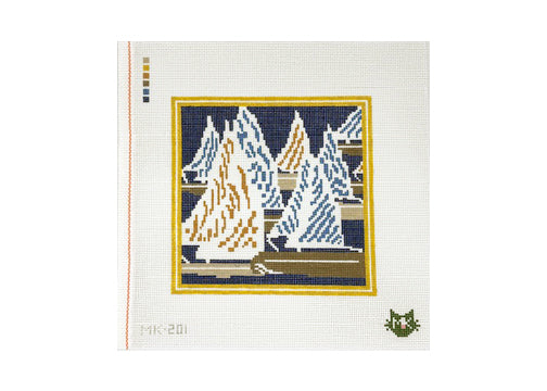 SAILBOATS WITH MUSTARD BORDER