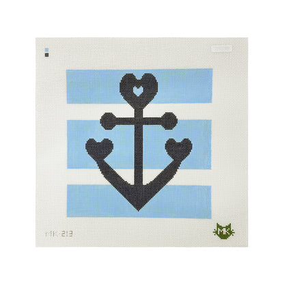 LARGE HEART ANCHOR NEEDLEPOINT CANVAS WITH BLUE STRIPES