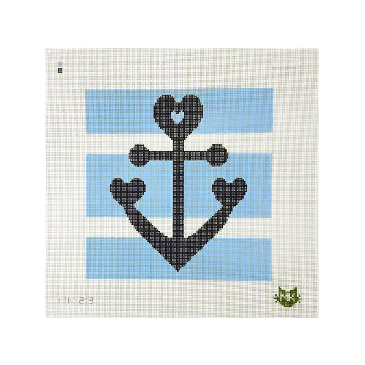 LARGE HEART ANCHOR NEEDLEPOINT CANVAS WITH BLUE STRIPES
