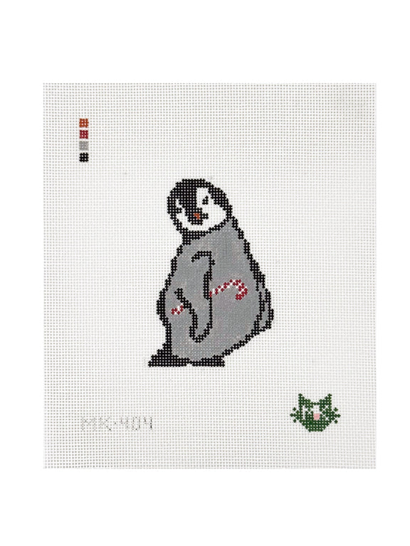 PENGUIN WITH CANDY CANE NEEDLEPOINT CANVAS
