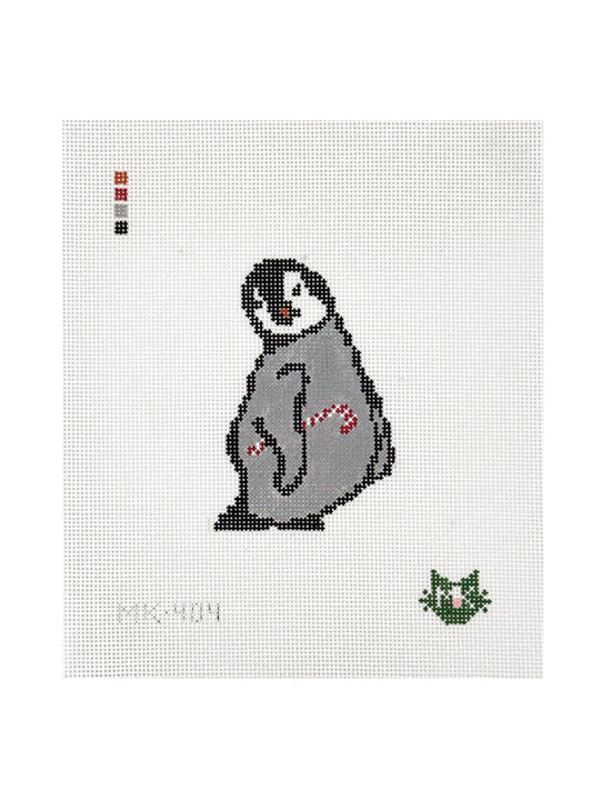 PENGUIN WITH CANDY CANE NEEDLEPOINT CANVAS