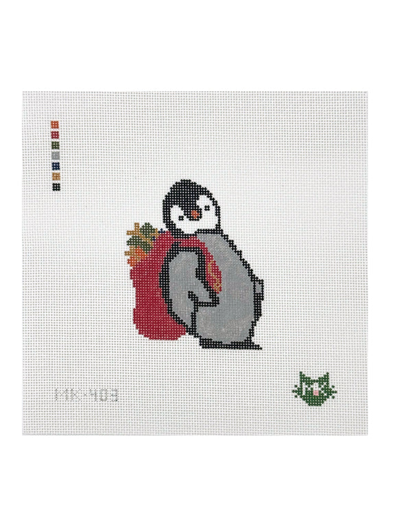 PENGUIN WITH SANTA TOY BAG NEEDLEPOINT CANVAS