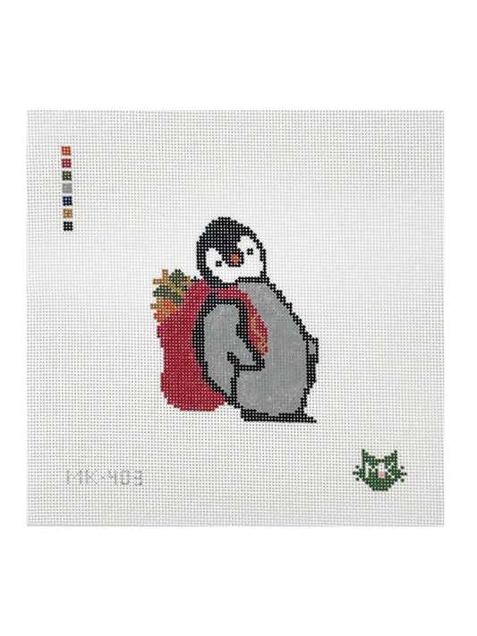 PENGUIN WITH SANTA TOY BAG NEEDLEPOINT CANVAS