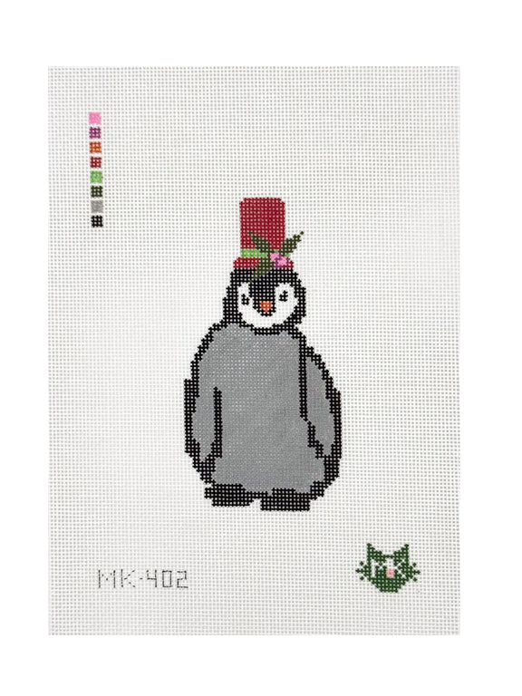 PENGUIN IN FESTIVE TOP HAT NEEDLEPOINT CANVAS