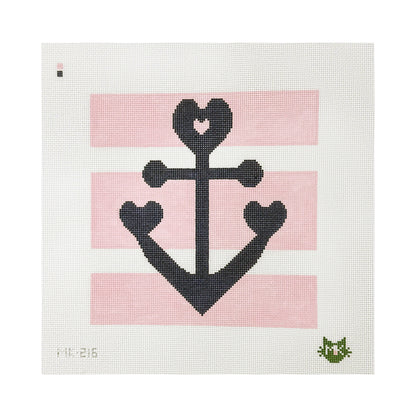 LARGE HEART ANCHOR WITH PINK STRIPE NEEDLEPOINT CANVAS